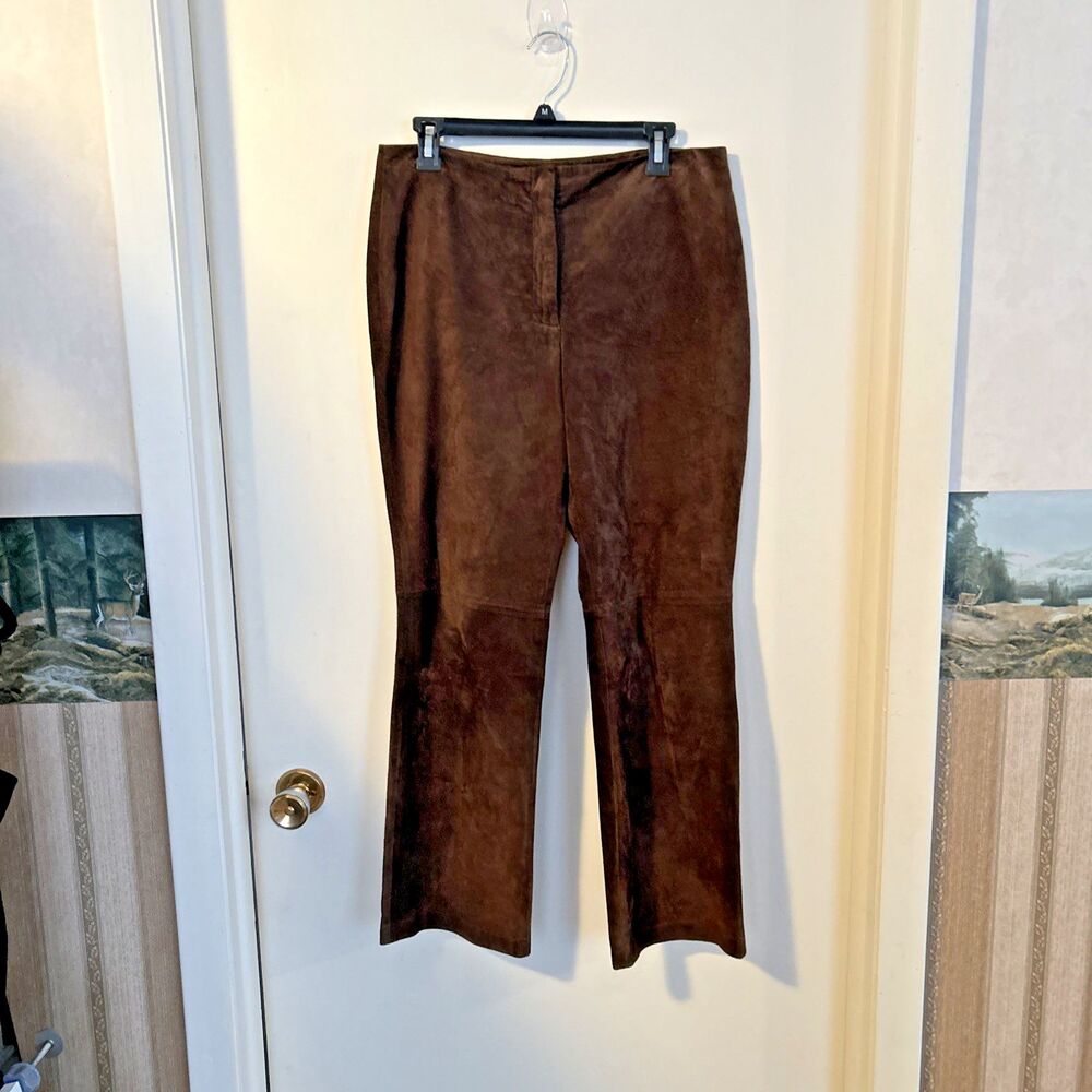 Apostrophe Leather Pants Womens 12 petite Brown Suede Lined boot cottagecore